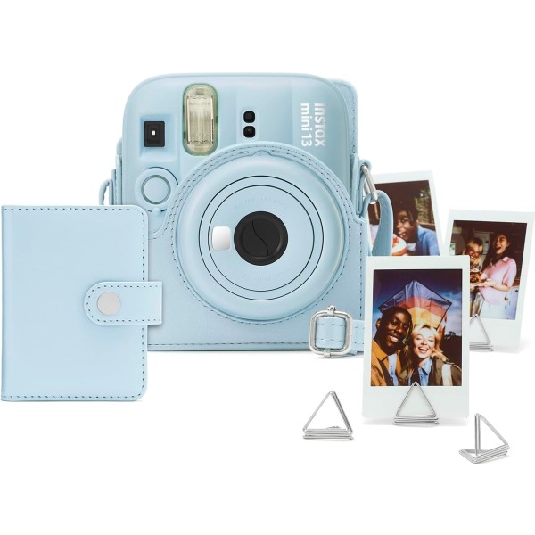 Fujifilm instax mini 13 accesorios kit frost blue /  funda original + mini álbum + clips para sujetar fotos